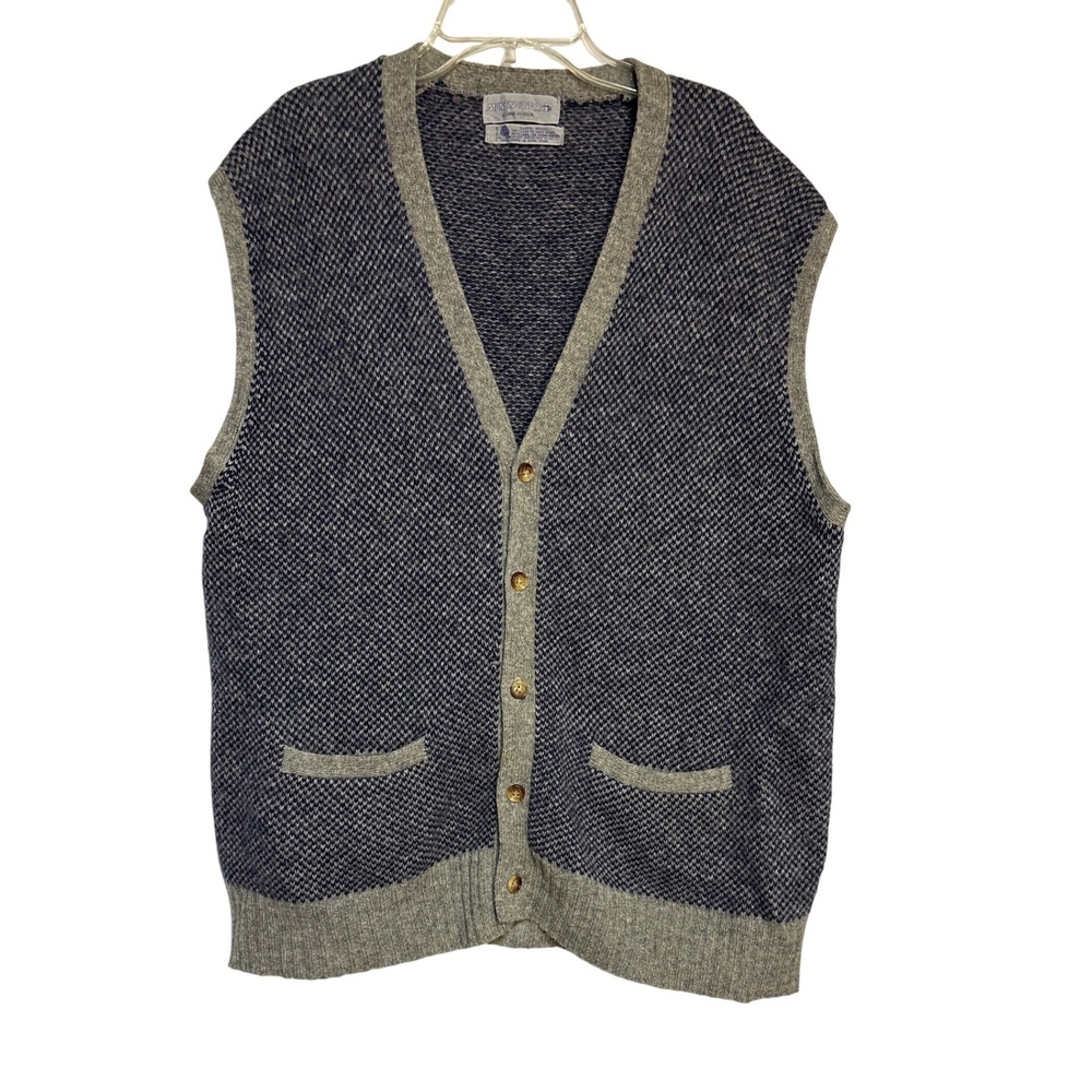 Munsingwear Men's Vest Sweater Gray‎ Blue Wool Blend V-Neck Sleeveless XL